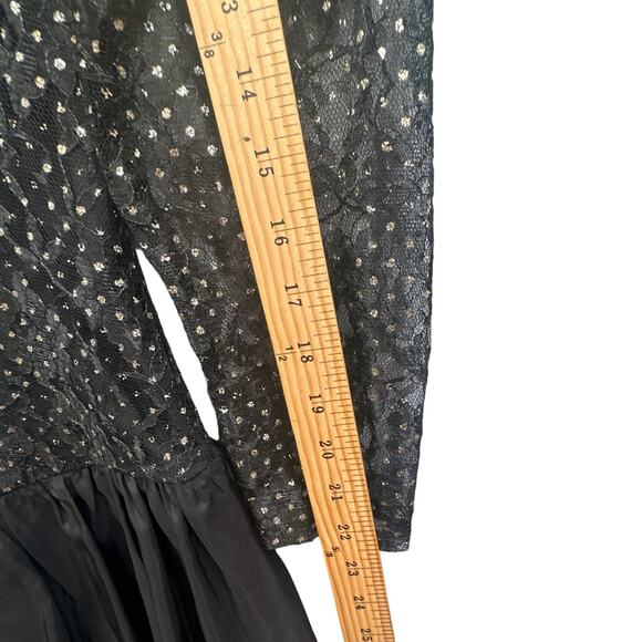 VTG 90s Black Mini Party Dress 9 Prom Puff Slv Tiered Witch Goth Grunge Punk Bow - Picture 13 of 16